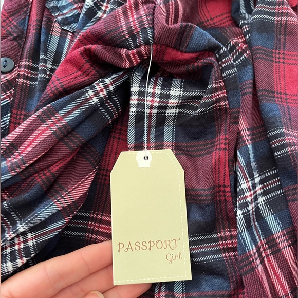 NWT: burgundy & navy plaid passport button up shirt - Picture 5 of 7